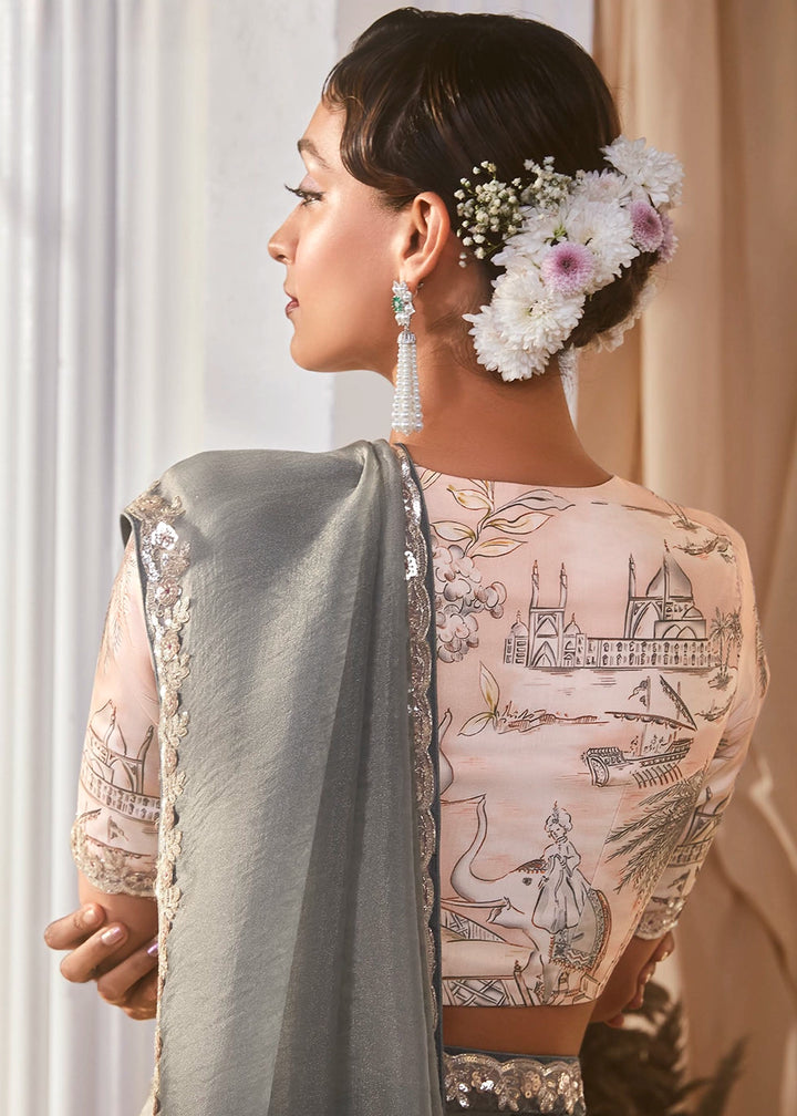 Smoke Grey Tissue Saree with Dhaga,Thread & Sequin Embellishments