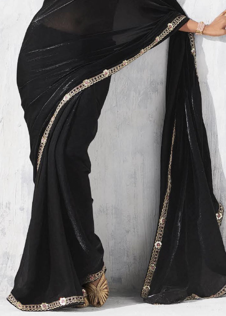 Pebble Black Tissue Saree with Intricate Embroidery & Designer Blouse
