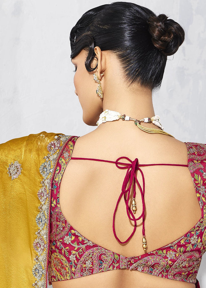 Canary Yellow Tissue Saree with Intricate Embroidery & Designer Blouse