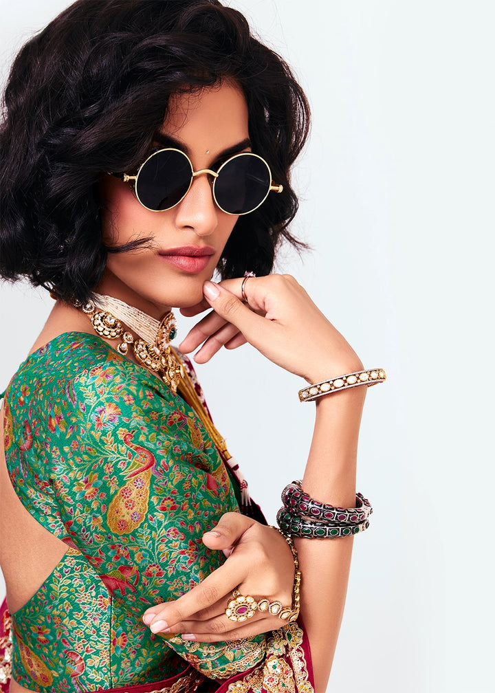 Scarlet Red Embellished Tissue Saree with Sequins and Thread Work