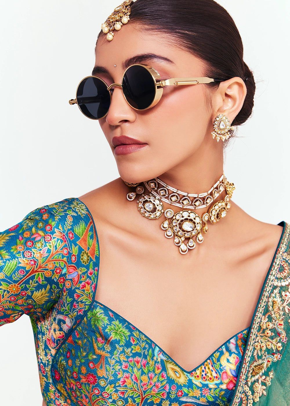 Mint Green Embellished Tissue Saree with Sequins and Thread Work