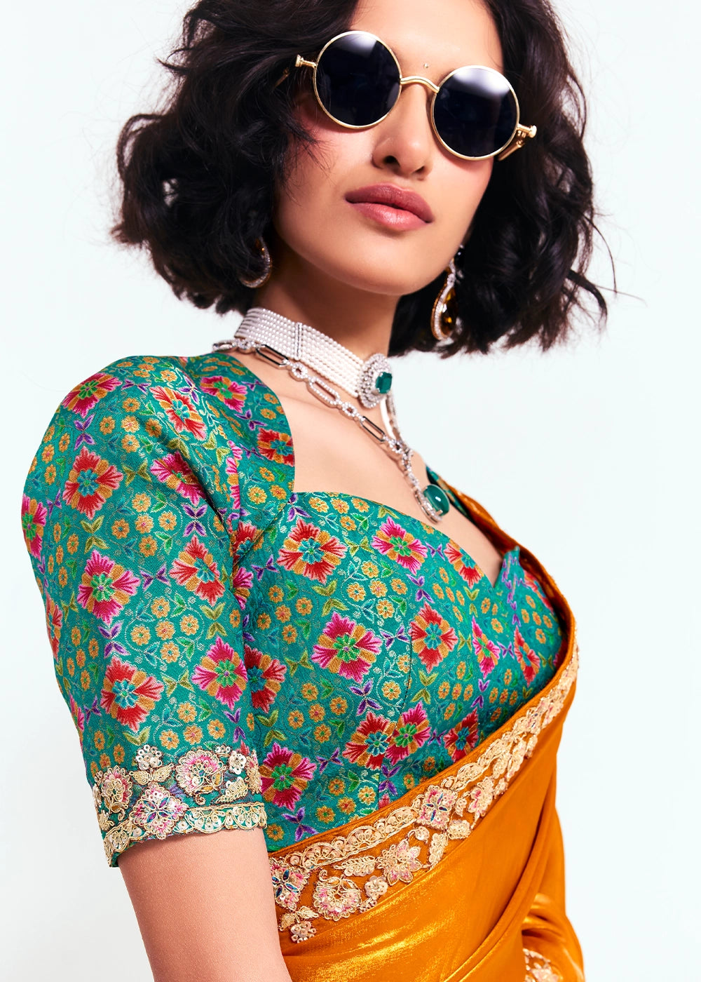 Tangerine Orange Embellished Tissue Saree with Sequins and Thread Work