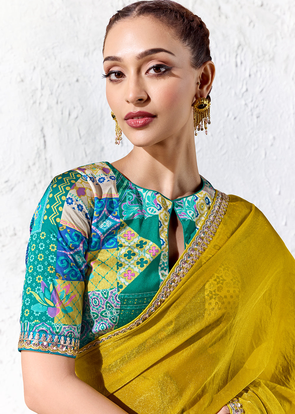 Mustard Yellow Designer Organza Saree with Shimmering Sequin Detailing