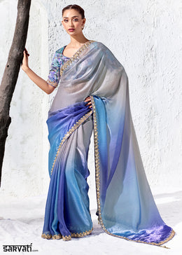 Shades Of Blue Designer Organza Saree with Shimmering Sequin Detailing