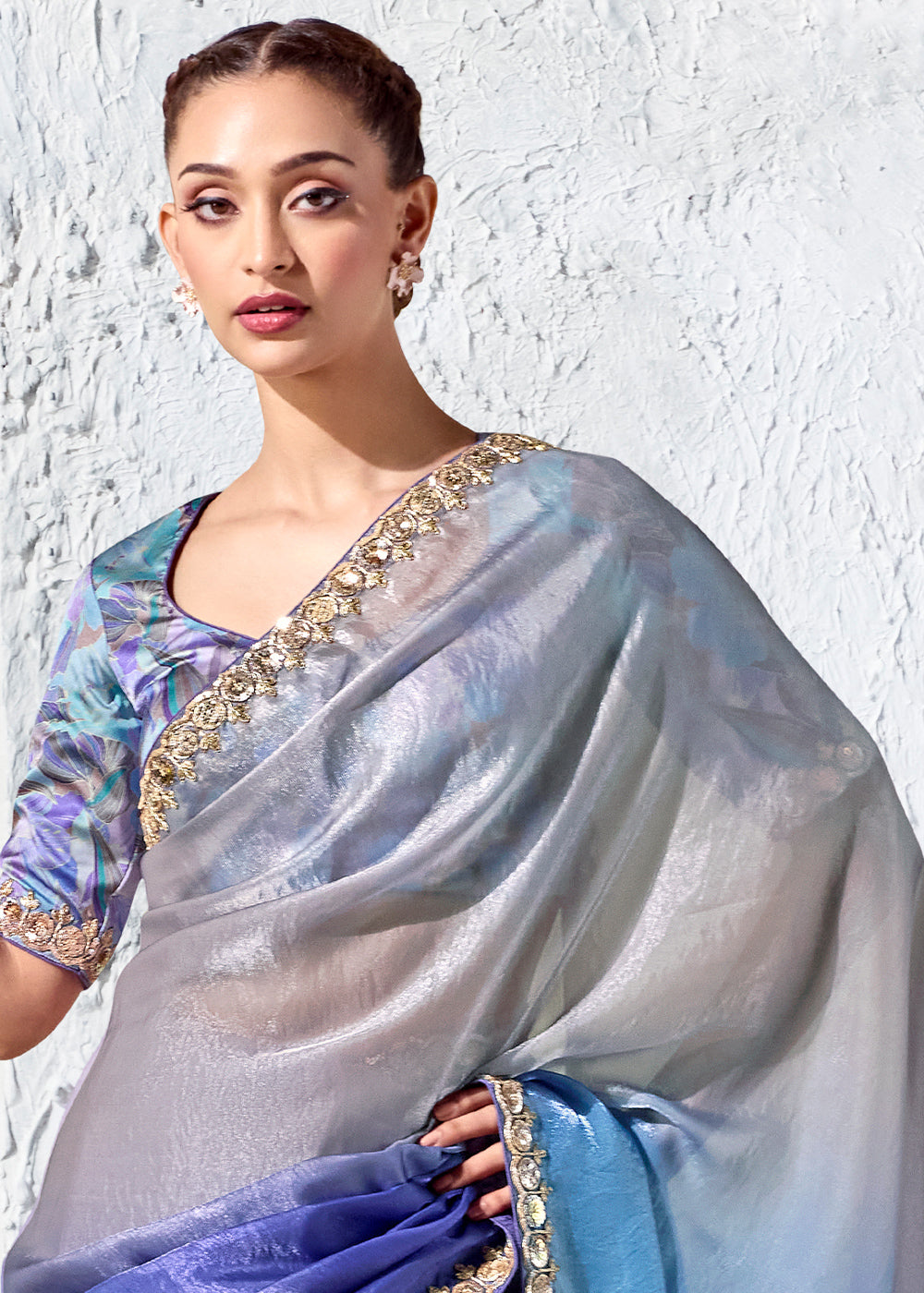 Shades Of Blue Designer Organza Saree with Shimmering Sequin Detailing
