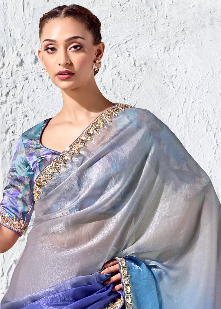 Shades Of Blue Designer Organza Saree with Shimmering Sequin Detailing