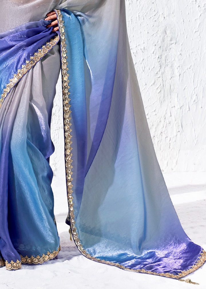 Shades Of Blue Designer Organza Saree with Shimmering Sequin Detailing