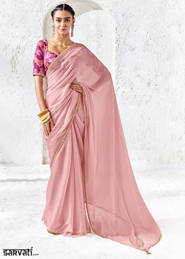 Millenial Pink Designer Organza Saree with Shimmering Sequin Detailing
