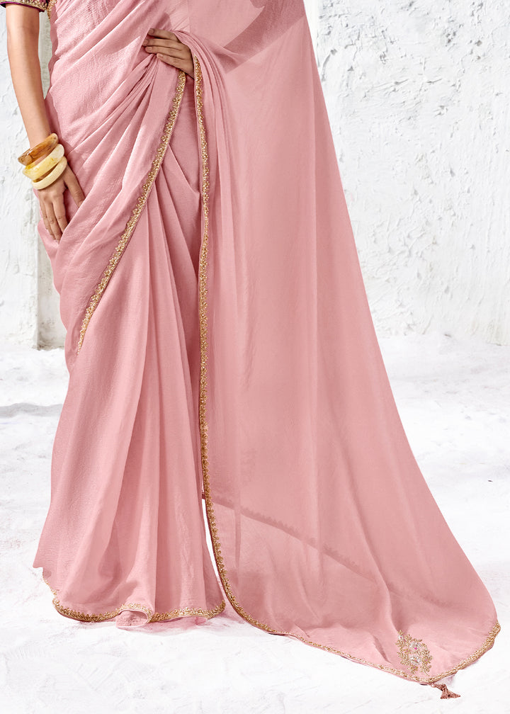 Millenial Pink Designer Organza Saree with Shimmering Sequin Detailing