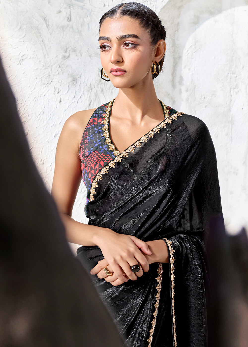 Midnight Black Designer Organza Saree with Shimmering Sequin Detailing