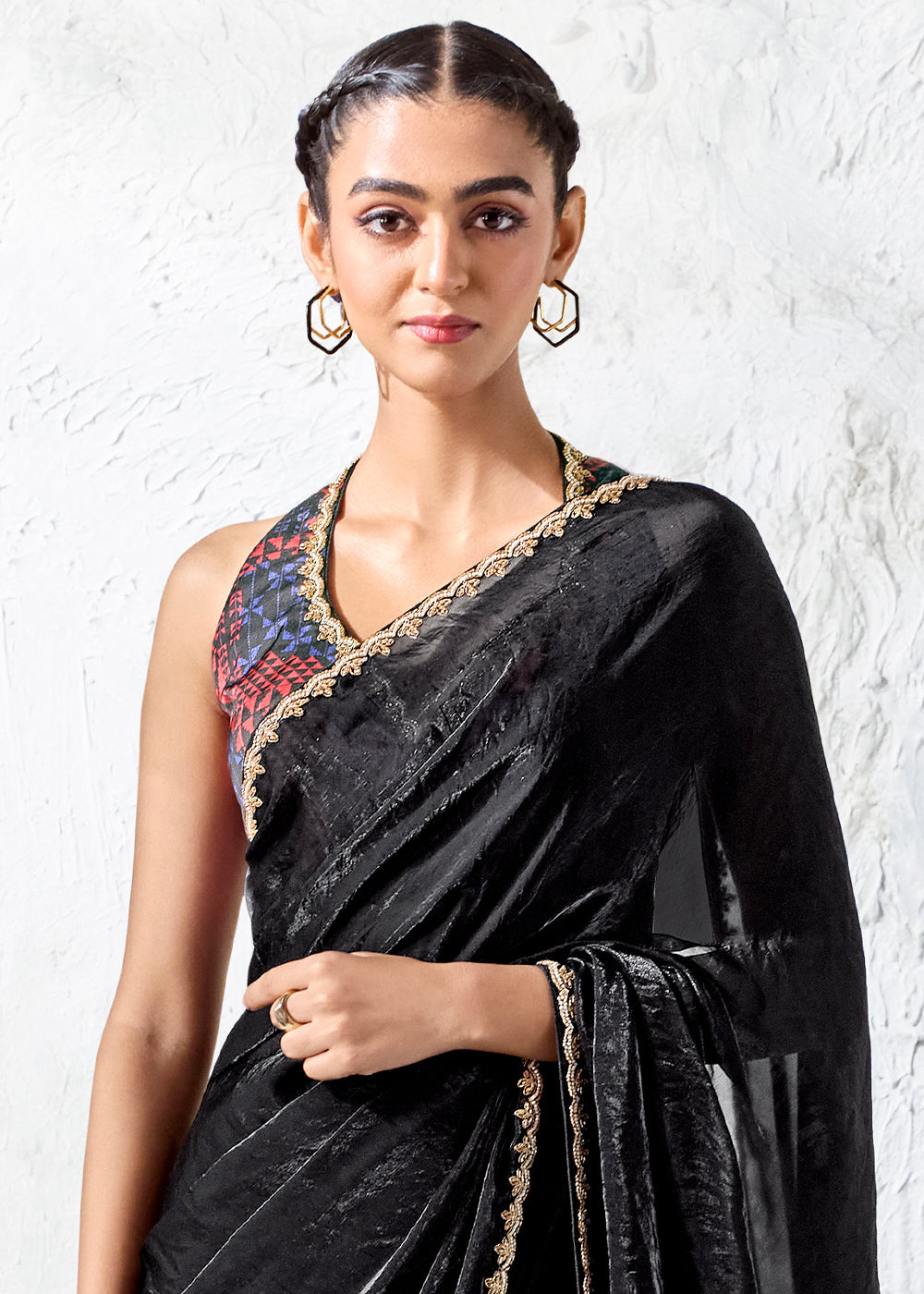 Midnight Black Designer Organza Saree with Shimmering Sequin Detailing