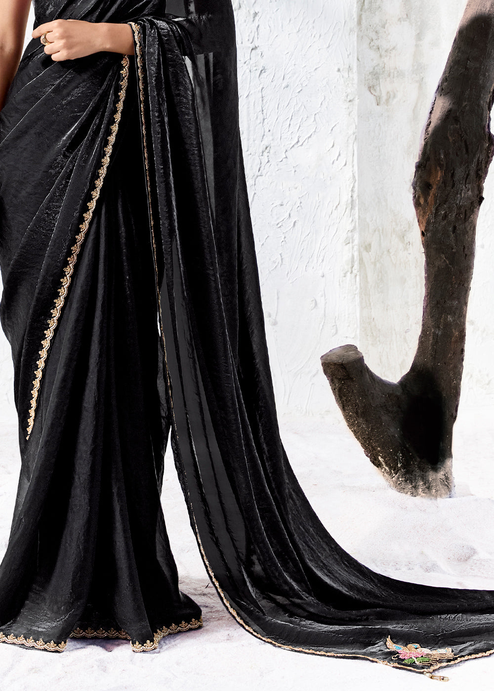 Midnight Black Designer Organza Saree with Shimmering Sequin Detailing