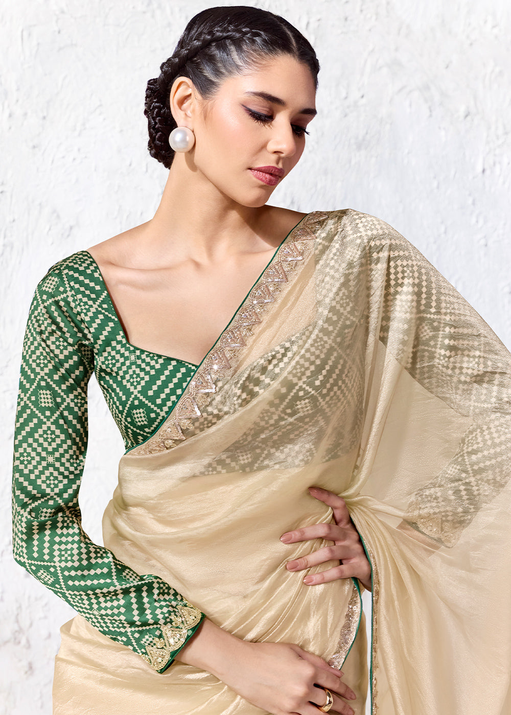 Pale Brown Designer Organza Saree with Shimmering Sequin Detailing