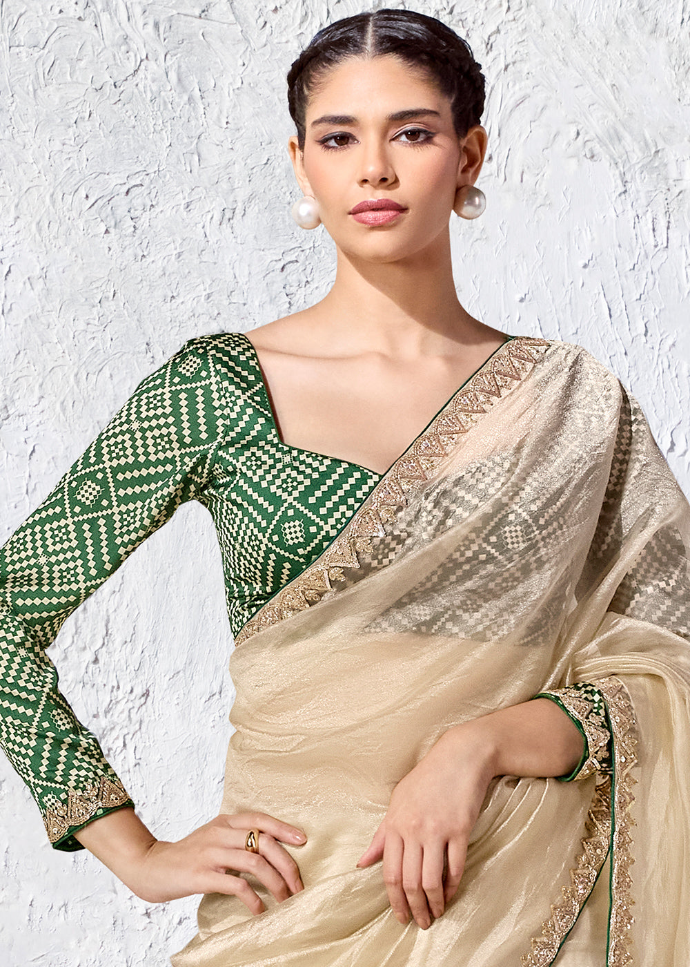 Pale Brown Designer Organza Saree with Shimmering Sequin Detailing