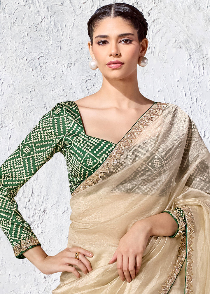 Pale Brown Designer Organza Saree with Shimmering Sequin Detailing