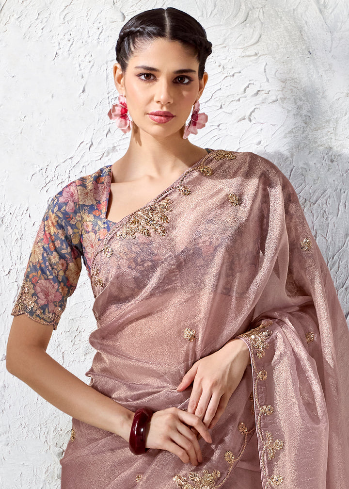 Lavender Pink Purple Designer Organza Saree with Shimmering Sequin Detailing
