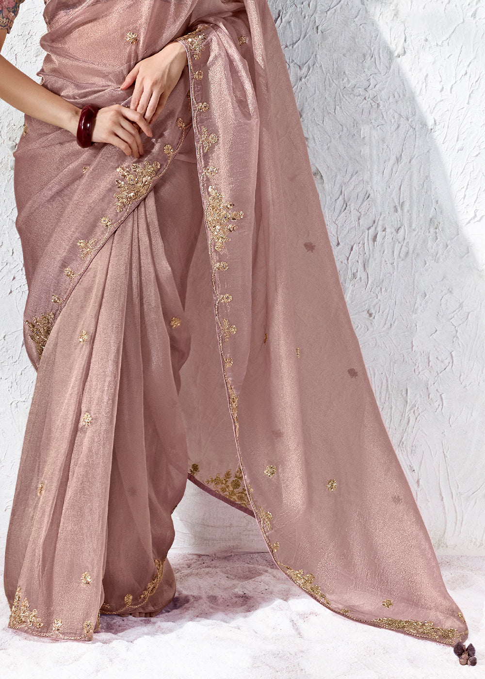 Lavender Pink Purple Designer Organza Saree with Shimmering Sequin Detailing