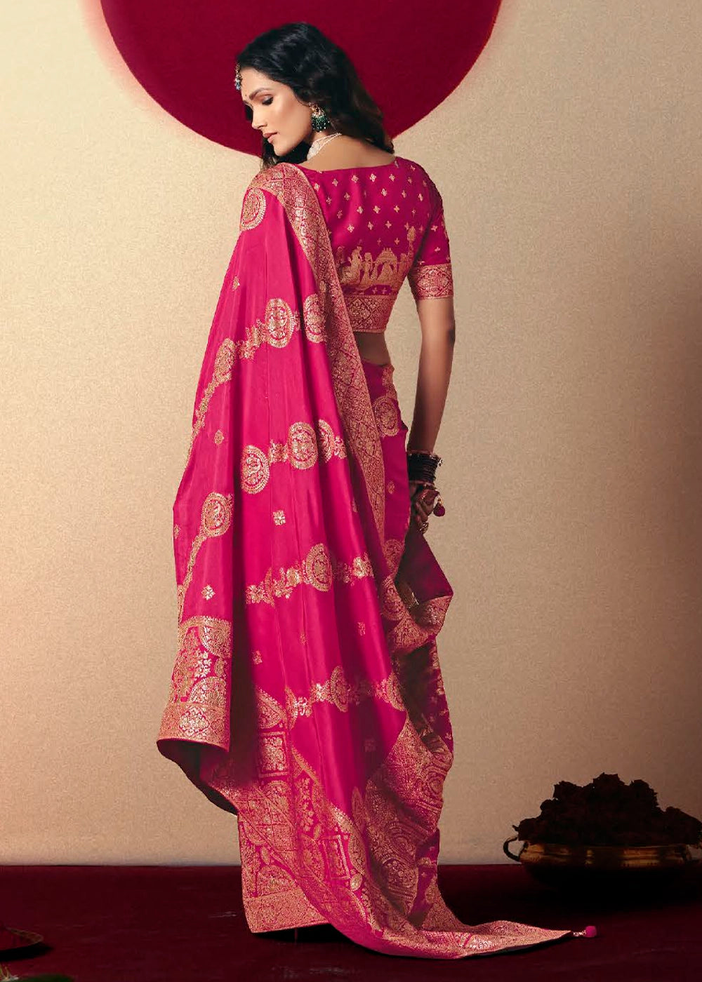 Raspberry Pink Viscose Dola Silk Saree with Intricate Zari Weaving