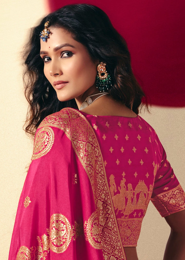 Raspberry Pink Viscose Dola Silk Saree with Intricate Zari Weaving