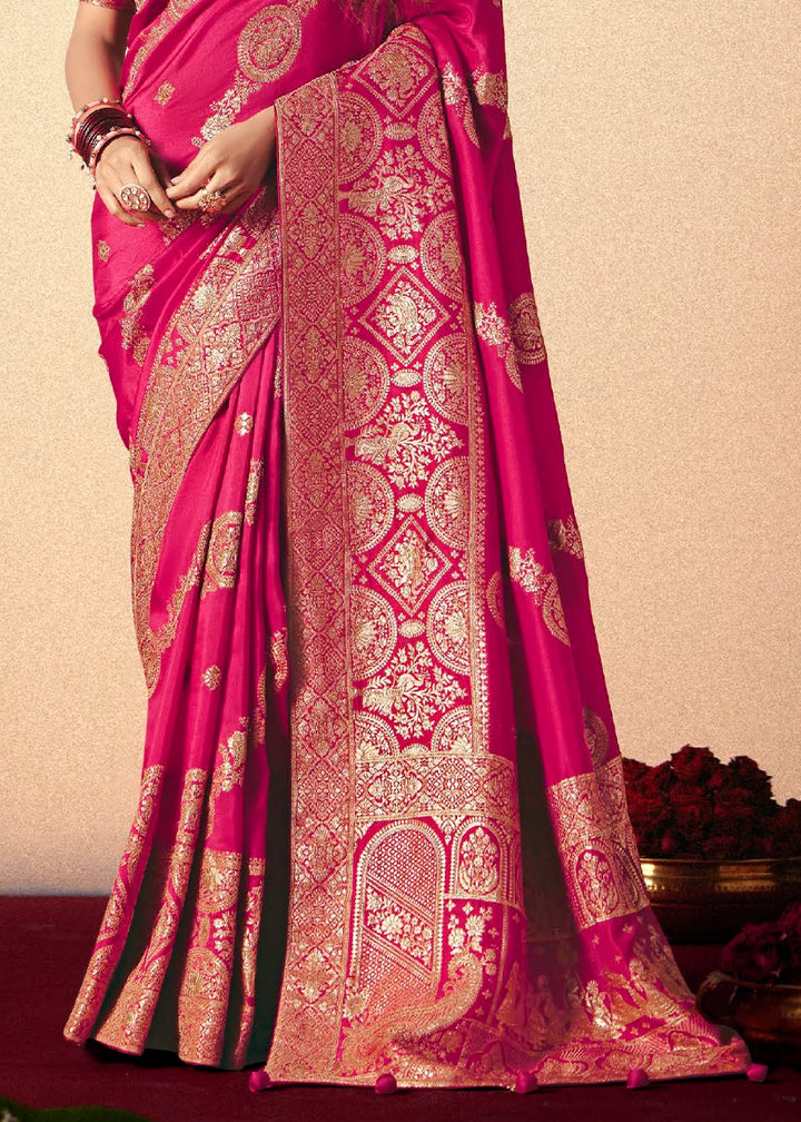 Raspberry Pink Viscose Dola Silk Saree with Intricate Zari Weaving