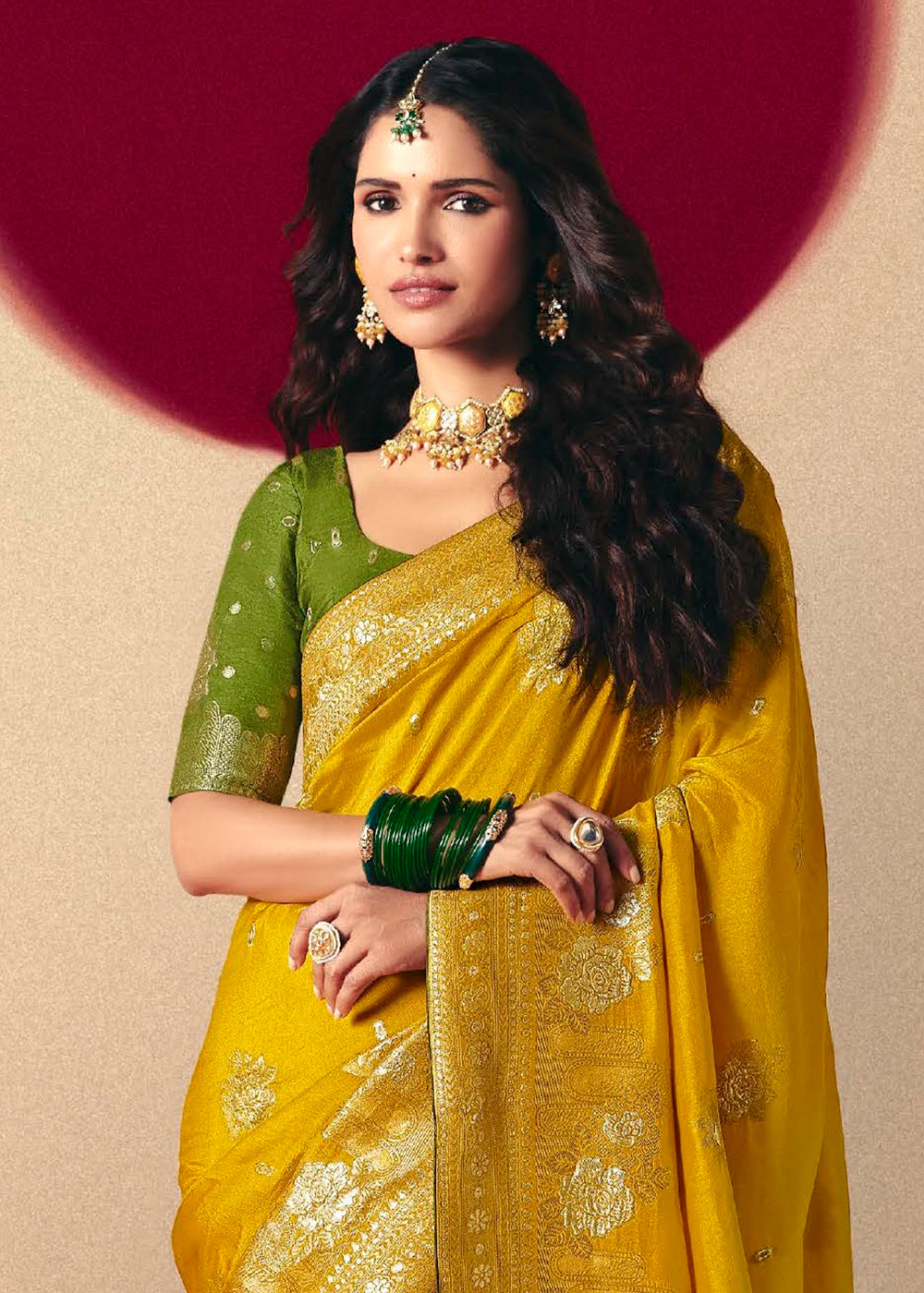 Canary Yellow Viscose Dola Silk Saree with Intricate Zari Weaving