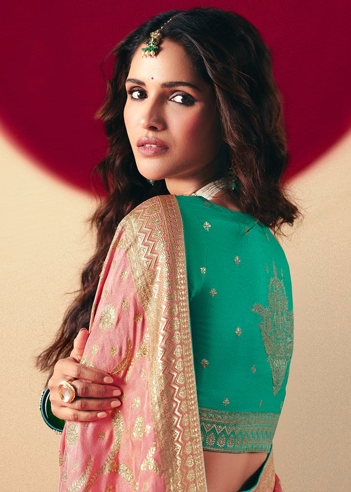 Creamy Pink Viscose Dola Silk Saree with Intricate Zari Weaving