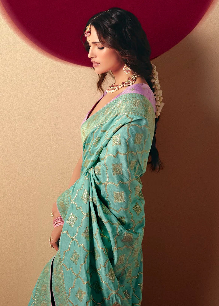 Electric Blue Viscose Dola Silk Saree with Intricate Zari Weaving