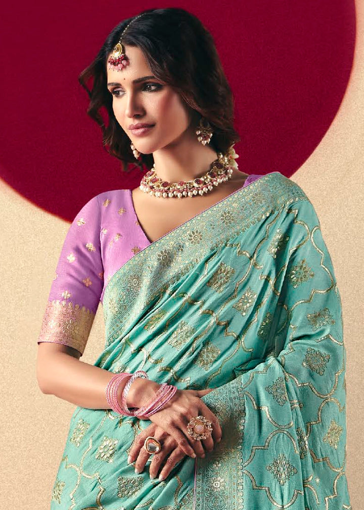 Electric Blue Viscose Dola Silk Saree with Intricate Zari Weaving