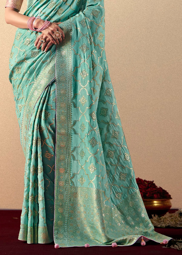 Electric Blue Viscose Dola Silk Saree with Intricate Zari Weaving