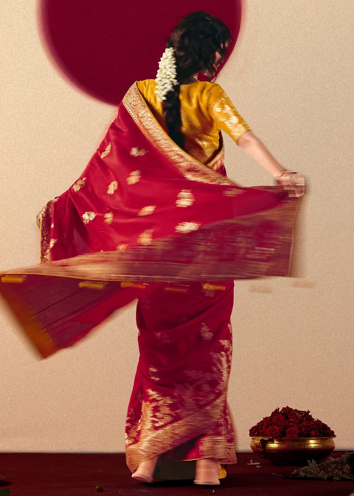 Crimson Red Viscose Dola Silk Saree with Intricate Zari Weaving