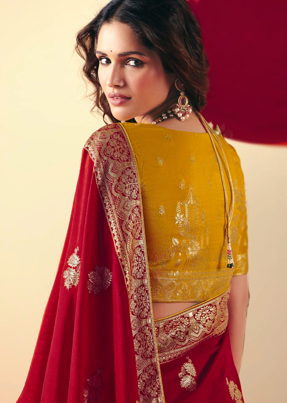 Crimson Red Viscose Dola Silk Saree with Intricate Zari Weaving