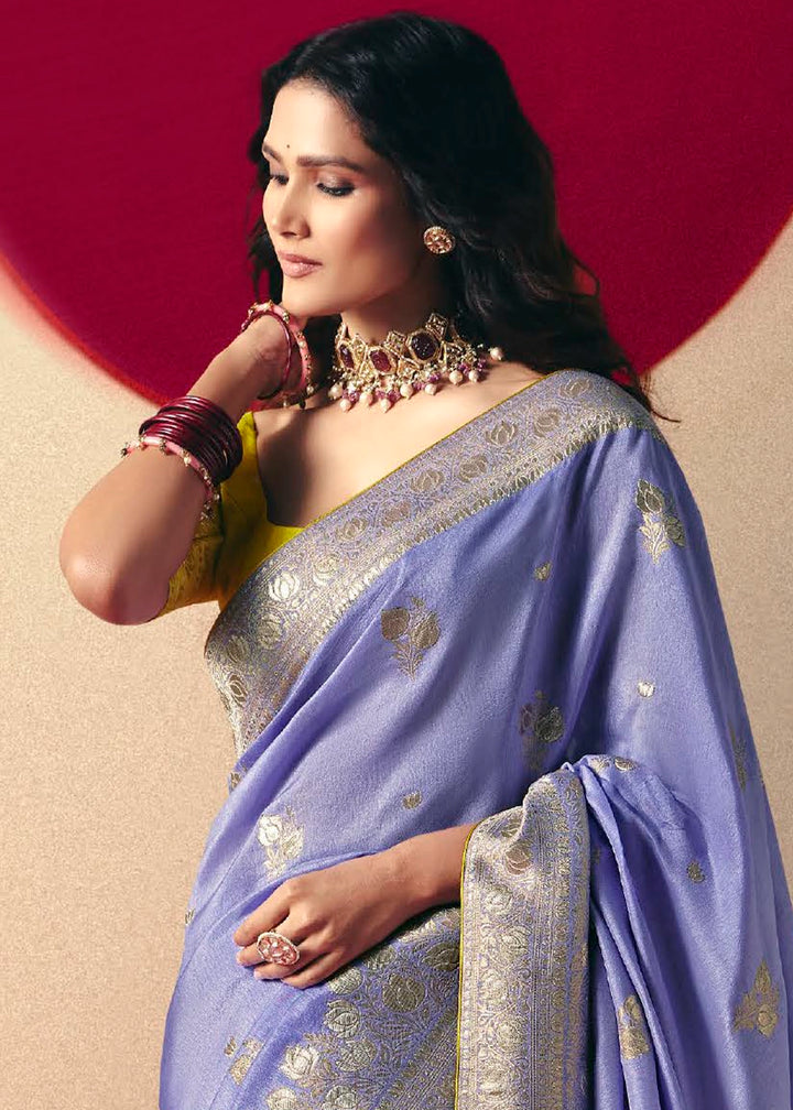 Cornflower Blue Viscose Dola Silk Saree with Intricate Zari Weaving