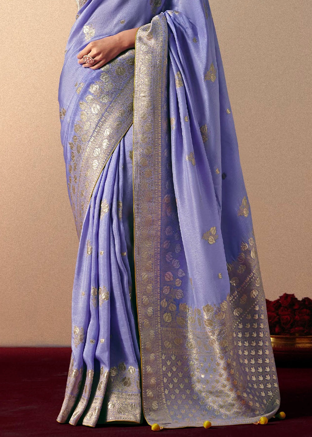 Cornflower Blue Viscose Dola Silk Saree with Intricate Zari Weaving