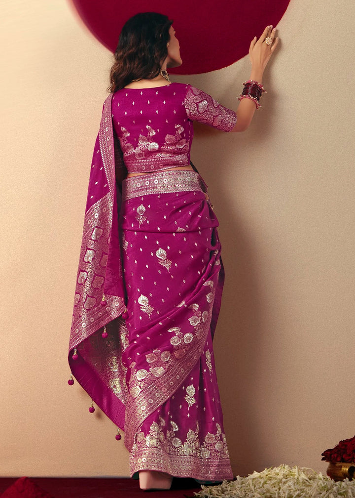Magenta Purple Viscose Dola Silk Saree with Intricate Zari Weaving