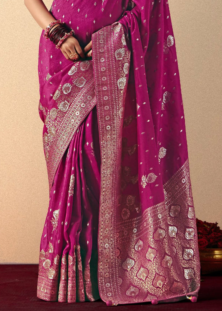 Magenta Purple Viscose Dola Silk Saree with Intricate Zari Weaving