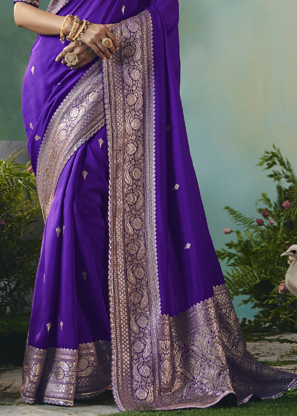 Grape Purple Viscose Dola Silk Saree with Handcrafted Zari & Sequin Work