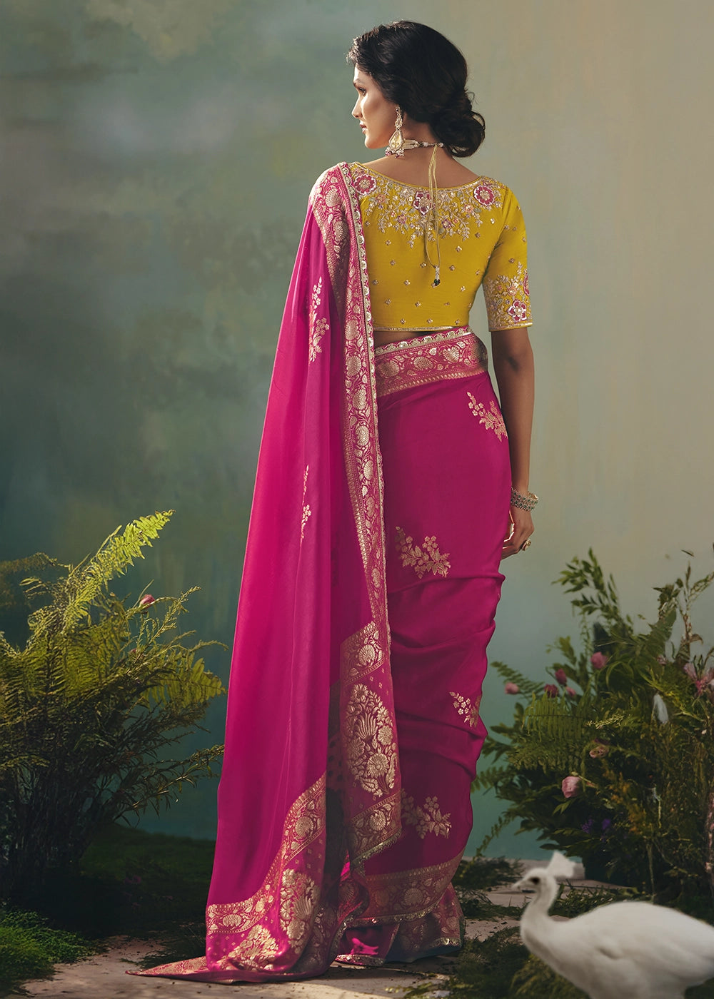 Magenta Pink Viscose Dola Silk Saree with Handcrafted Zari & Sequin Work