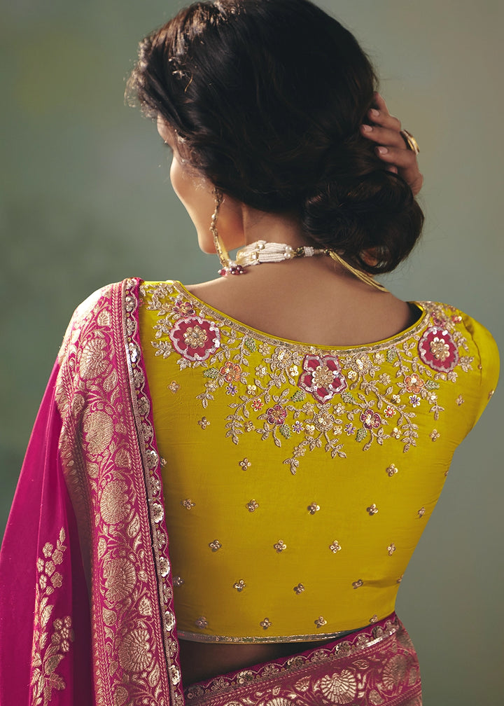 Magenta Pink Viscose Dola Silk Saree with Handcrafted Zari & Sequin Work
