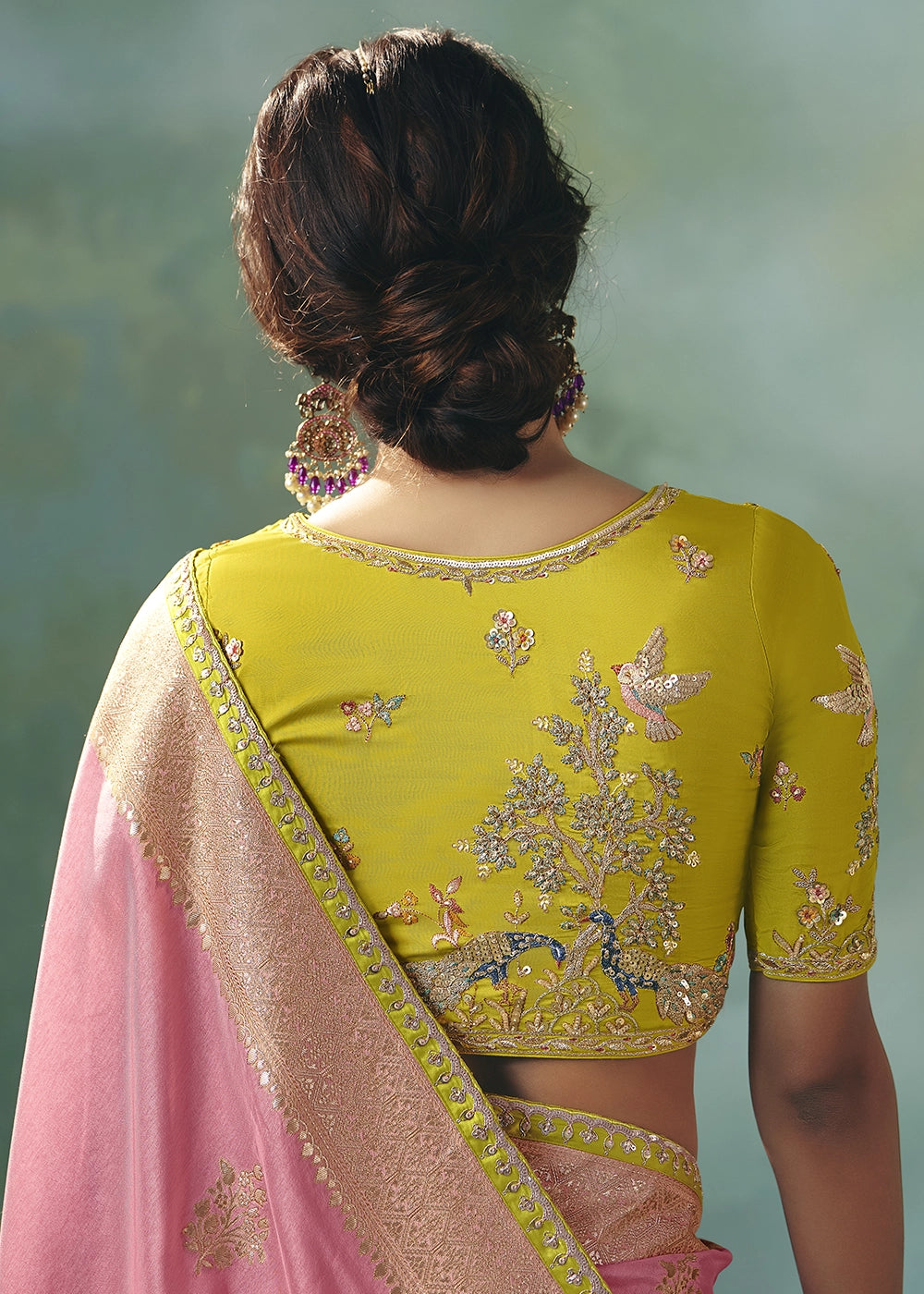 Creamy Pink Viscose Dola Silk Saree with Handcrafted Zari & Sequin Work