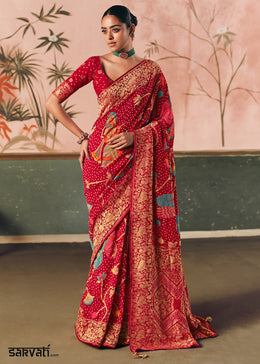 Sangria Red Khaddi Georgette Saree with Bandhej Weaving Artistry