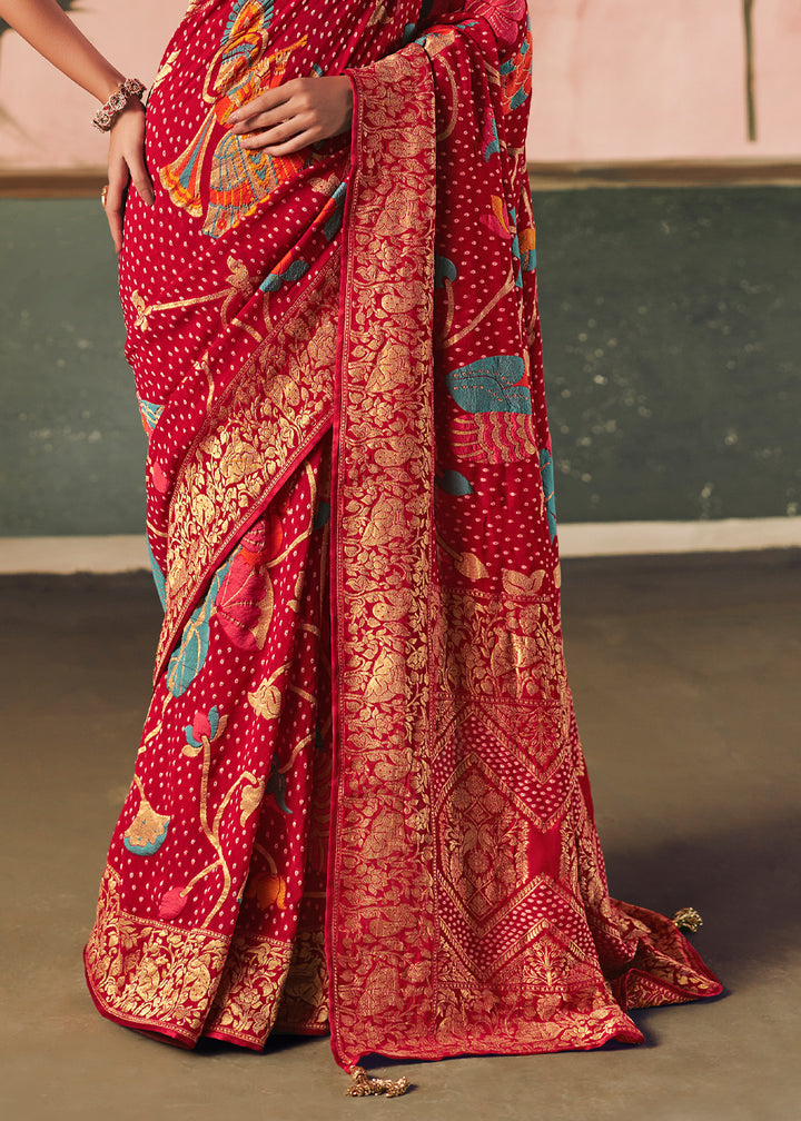 Sangria Red Khaddi Georgette Saree with Bandhej Weaving Artistry