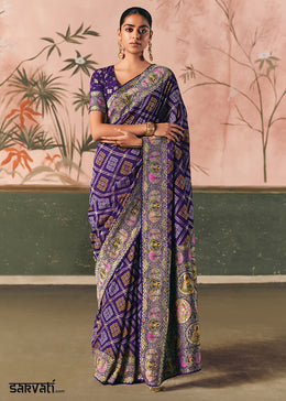Royal Purple Khaddi Georgette Saree with Bandhej Weaving Artistry