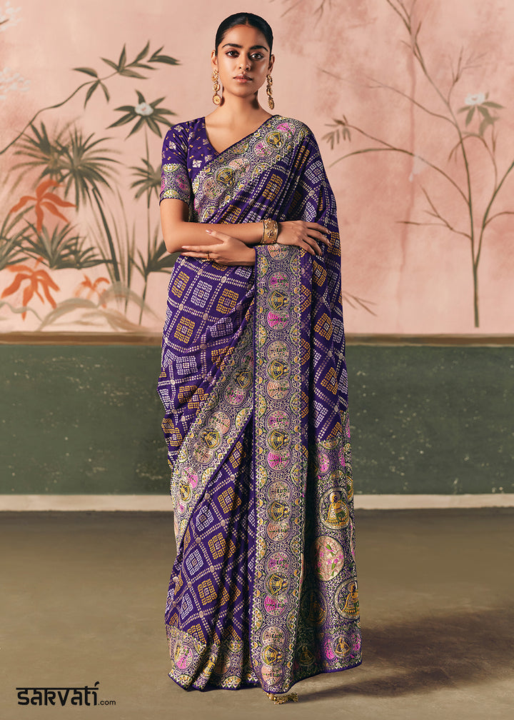 Royal Purple Khaddi Georgette Saree with Bandhej Weaving Artistry