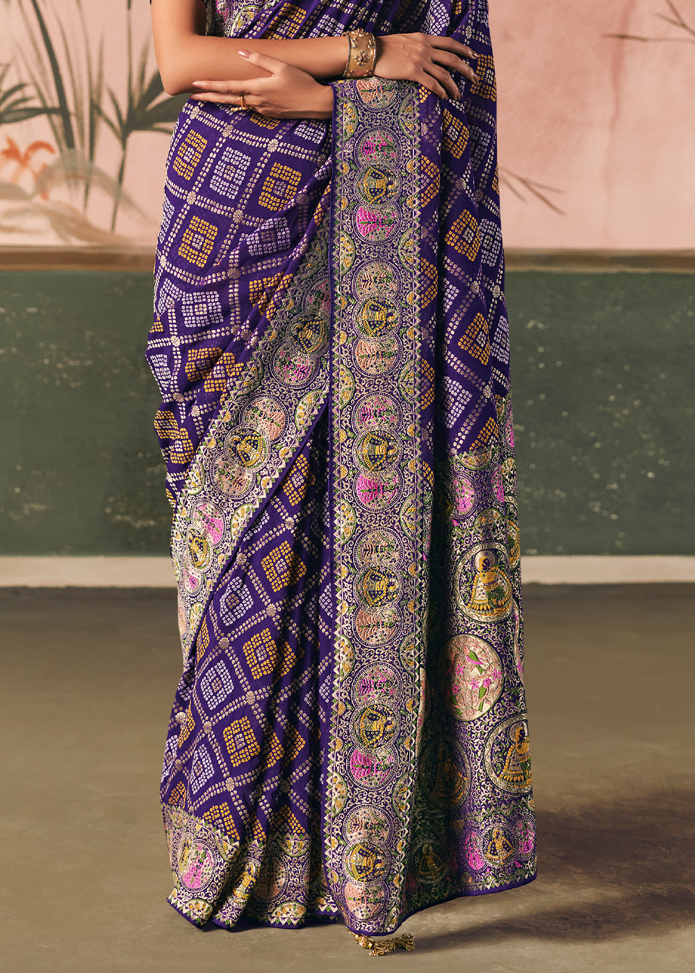 Royal Purple Khaddi Georgette Saree with Bandhej Weaving Artistry