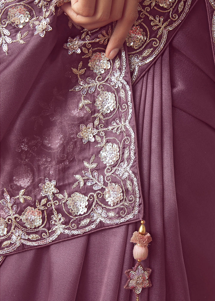African Purple Tissue Saree with Floral Embroidery Design