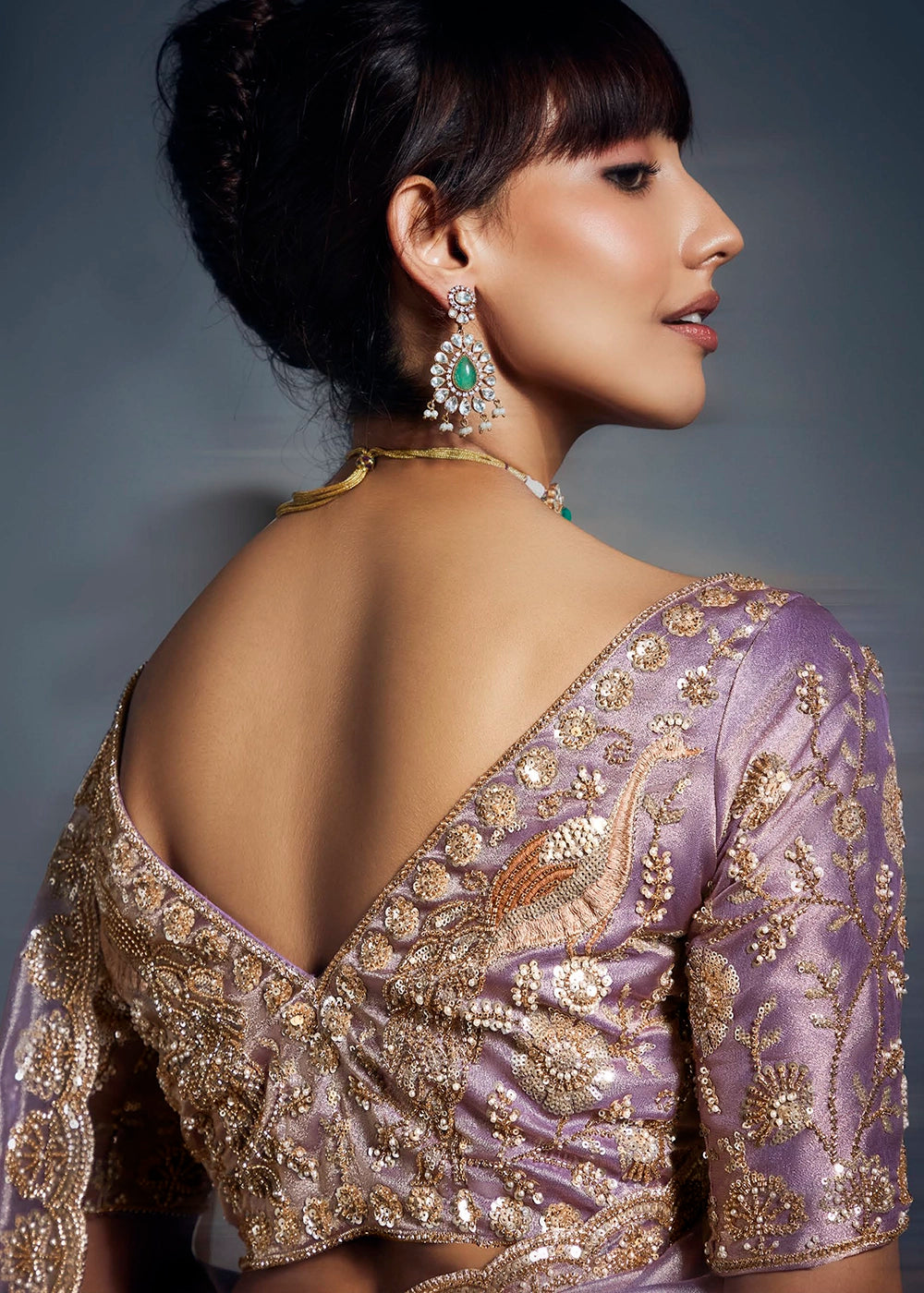 Pale Lilac Purple Designer Saree in Tissue Fabric with Hand Embroidery