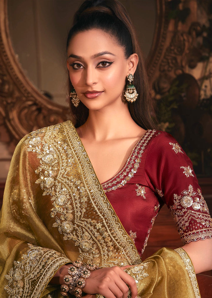 Dijon Yellow Embroidered Tissue Organza Saree – Designer Collection