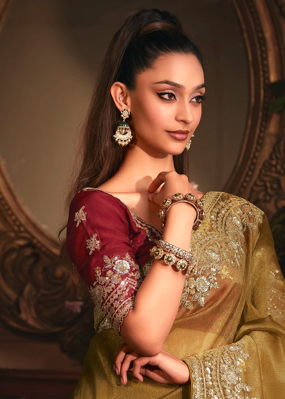 Dijon Yellow Embroidered Tissue Organza Saree – Designer Collection