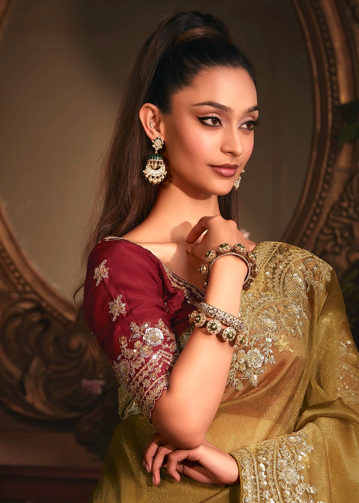 Dijon Yellow Embroidered Tissue Organza Saree – Designer Collection