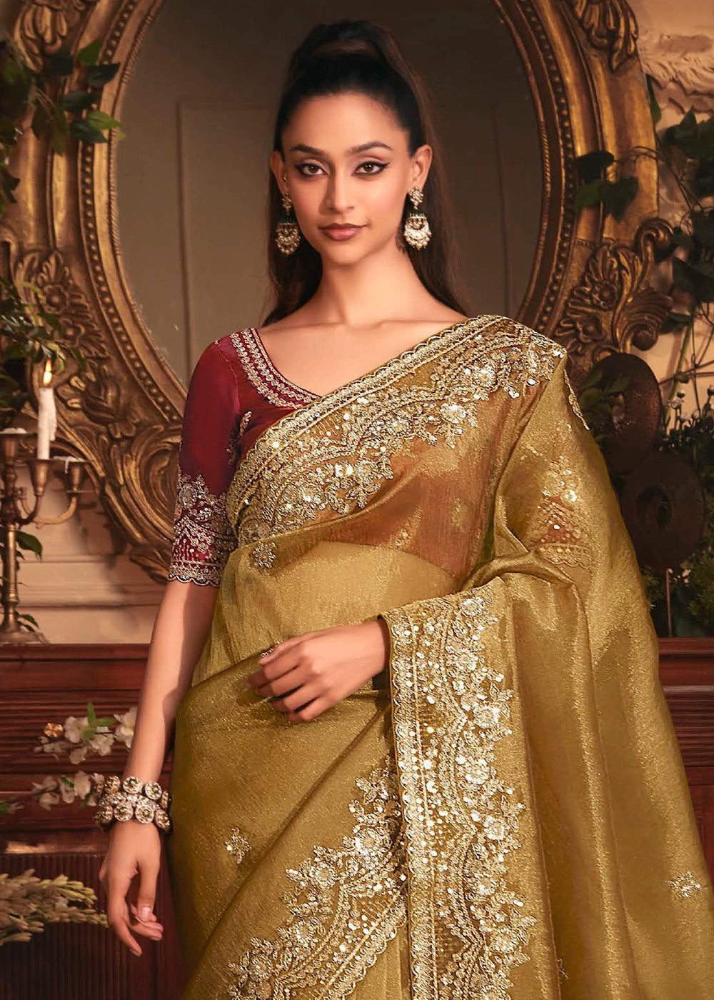 Dijon Yellow Embroidered Tissue Organza Saree – Designer Collection